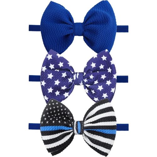 YanJie Baby Bows Nylon Blue Headbands for Infant Girls Police Support Hair Bow for Newborn Toddler National Police Week Hair Accessories Blue Line Flag