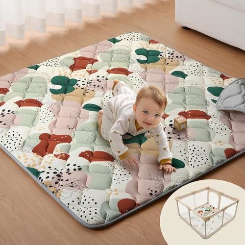 Blissful Diary Baby Play Mats for Floor, 50x50 Inch Crawling Mat for Playpen, Thick Padding Foam Playmats for Babies and Toddlers, Modern Abstract