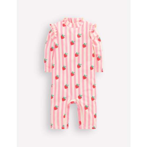 Girls Sun Safe Surfsuit-Pink Strawberry Stripe | Boden USA 9-12mo (runs very small)