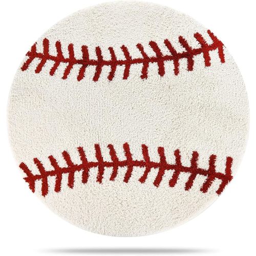 Baseball Rug Round 36 Inch – Soft Microfiber Sports Carpet with Non-Slip TPR Backing, Baseball Decor for Boys Room, Kids Room, Playroom & Gift for Baseball Lovers
