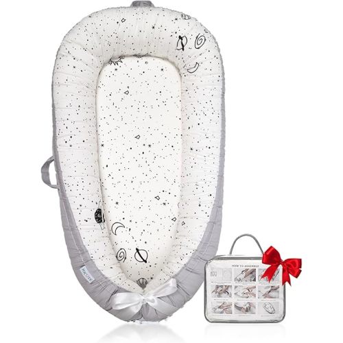 Baby Lounger | Organic Cotton Infant Lounger | Reversible, Adjustable & Portable Floor Lounger | Soft, Breathable, Washable Cover