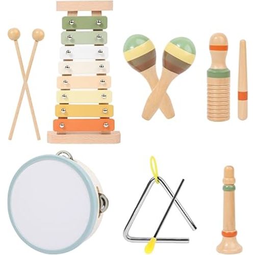 Baby Musical Instruments Set, Toddler Montessori Toys Neutral Colors Percussion Set Preschool Educational Xylophone Music Toys for 2 3 4 Year Old Kids Girls Boys Birthday Gifts