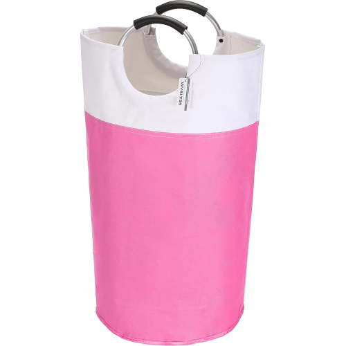 Sea Team 90L Large Size Collapsible Laundry Hamper, Waterproof Laundry Basket with Foam Padded Aluminum Handles, Portable Storage Basket for Laundromat Home Storage, Pink