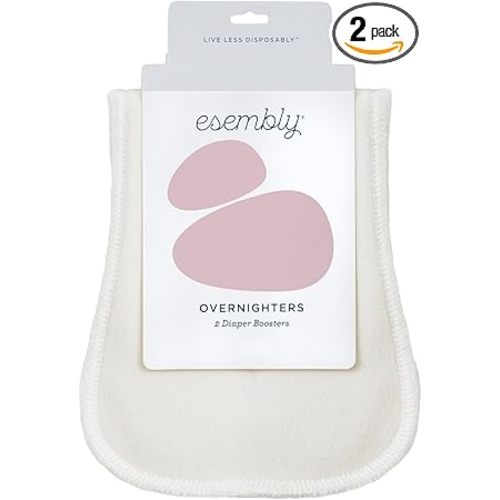 Esembly Overnighters – Organic Cotton Cloth Diaper Booster Inserts with Stay-Dry Fleece – Reusable Nighttime Absorbency Doublers for Heavy Wetters – One Size, Pack of 2