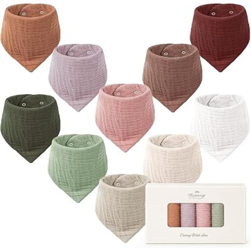 Konssy 10 Pack Baby Muslin Bandana Bibs for Drooling and Teething