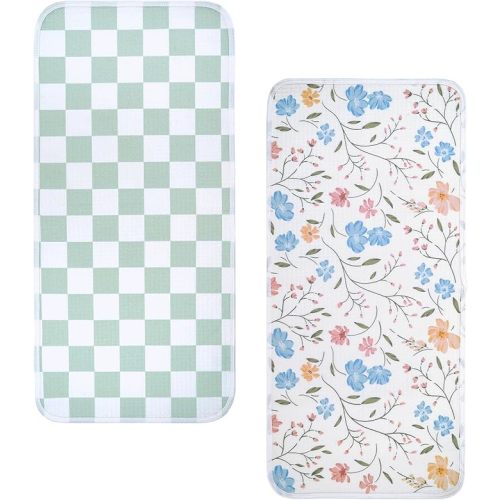 haakaa Waterproof Changing Pad Liners, 100% Cotton, Soft & Breathable (2pcs, 13" x 27.5" Garden Flow+Checkered Days)