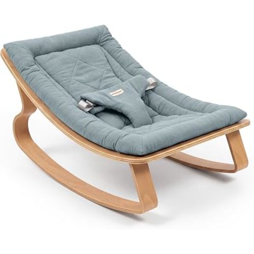 Comfy Cubs Baby Rocker for Ages 0-24 Months - Wooden Baby Recliner with Soft Removable Quilted Muslin Cotton Cushion - Designed in the US Infant Rocking Chair Supports up to 30 lbs - Pacific Blue