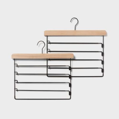 2pk 5 Tier Pant Hangers - Brightroom™: Multicolored Hardwood & Steel, Adult Clothes Hangers, 1 Year Warranty