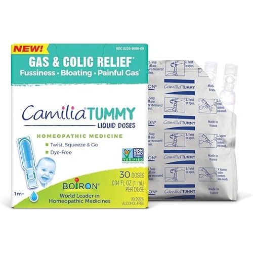 Boiron Camilia Tummy for Colic, Painful Gas, Bloating, & Fussiness- Sterile and Non-Drowsy Liquid Doses - 30 Count