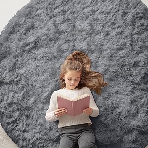 OLANLY Light Grey Round Rugs for Bedroom - Machine Washable, 6 ft Circle Area Rugs for Living Room, Soft and Fluffy Shaggy Carpet for Teen Girls and Boys, Nursery Rooms, Dorms, Home Decor Aesthetic