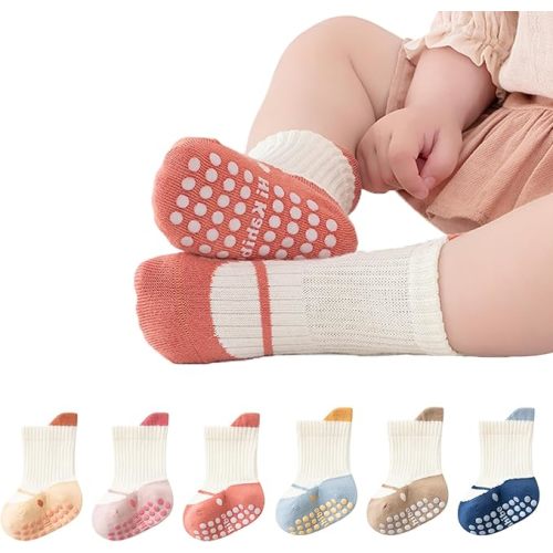 Baby Toddler Non-Skid Crew Socks Non Slip Socks Girl Boy Newborn Infant First Walking Floor Socks 6 Pairs