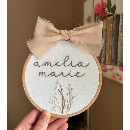 Hand Embroidered Baby Name Hoop, Custom Name Nursery Decor, Hand Embroidered Neutral Name Hoop, Baby Name Sign for Hospital Photos