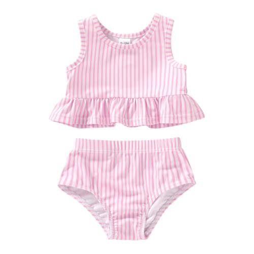 Younger Tree Toddler Baby Girls Summer Swimsuit Sleeveless Striped Swimwear Two-Piece Suit Beach Bikini for 0-3 Months