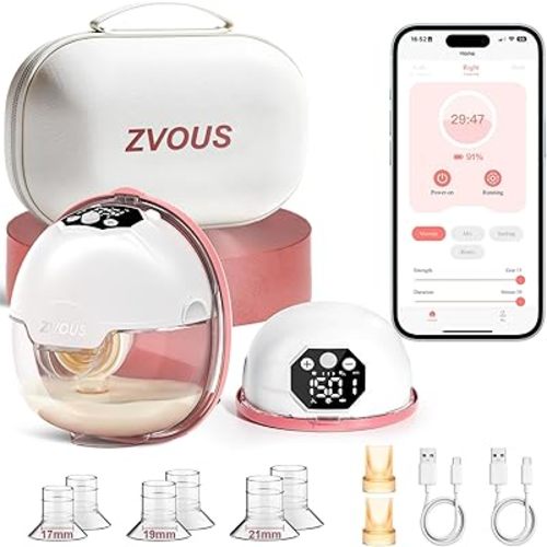 Hands Free Breast Pump Comfortable, Painless Strong Suction Power Rechargeable Electric Breast Pump Smart App Wearable Pump Leakproof 4 Modes Levels Wireless Pump for Driving Office Yoga Sleeping