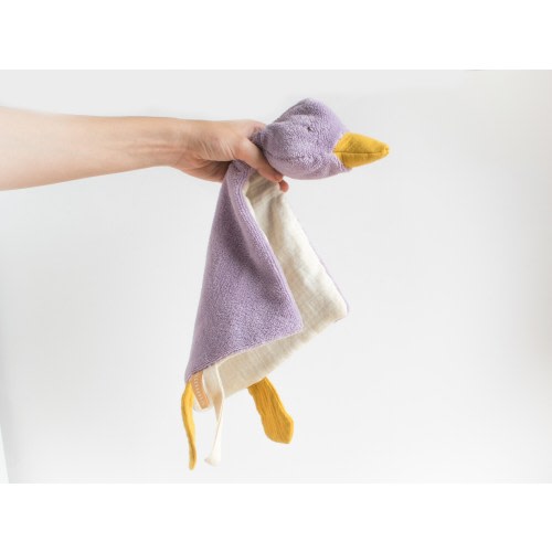 Personalized Purple Duck Lovey: Bamboo Muslin Baby Pacifier Blanket