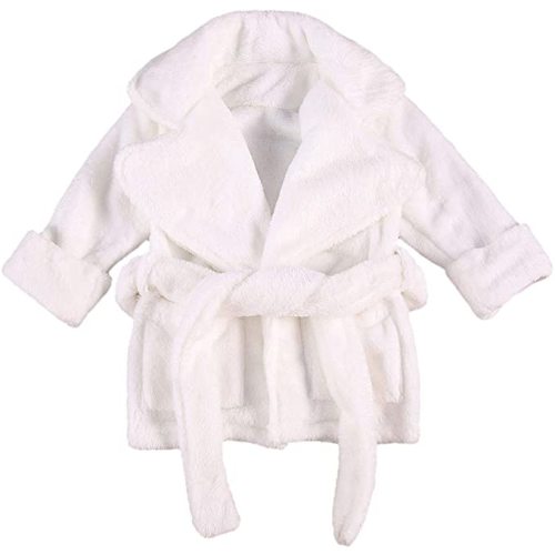 Qiylii Unisex Baby Plush Bathrobe Plain Kimono Gown Newborn Toddler Girls Boys Towel Robe Nightwear Clothes - White