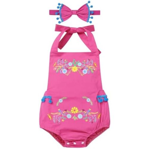 IMEKIS Newborn Baby Girl Mexican Fiesta 1st Birthday Outfit Floral Print Romper Headband Summer Cake Smash Photo Shoot