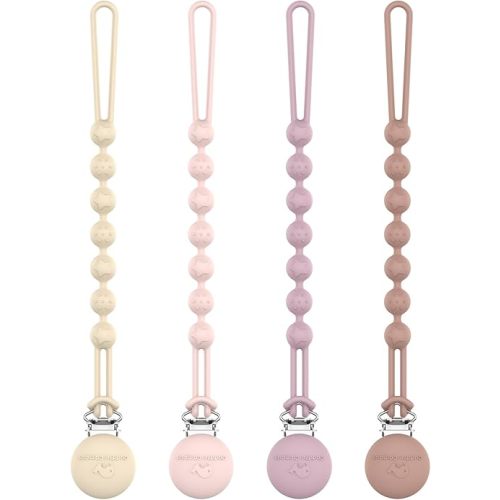Cuddle Campus Silicone Pacifier Clip Holder with One Piece Design, Pack of 4 Soft Flexible Binky Clips with Texture for Baby Boy and Girl (0-6M) Set 5