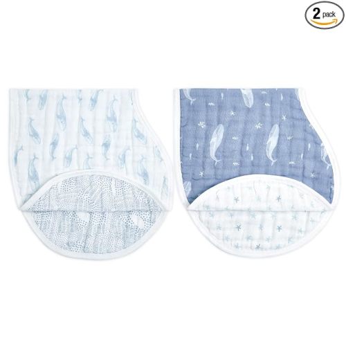 aden + anais 100% Organic Cotton Muslin Burpy Bib – Multi-Use, Absorbent 4-Layer Burp Cloth & Full-Coverage Snap-Closure Baby Bib, Lap-Shoulder Drool Cloth, 22.5” X 11”, 2-Pack, Oceanic