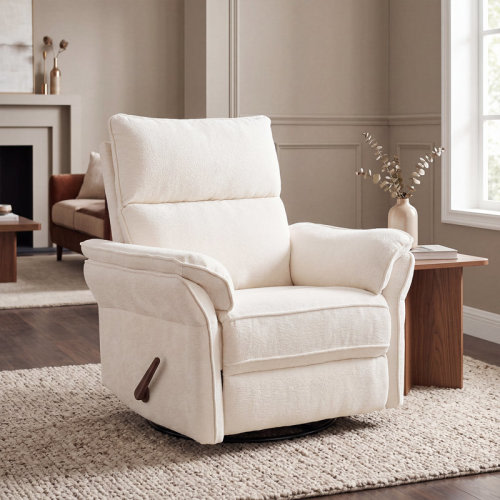 Latitude Run® Oversized Recliner Chair, 26" Extra Wide 360° Swivel Rocker Recliner With Adjustable Headrest, Chenille Glider Rocking Nursery Chair With Overstuffed Armrest, Lumbar Support. & Reviews | Wayfair