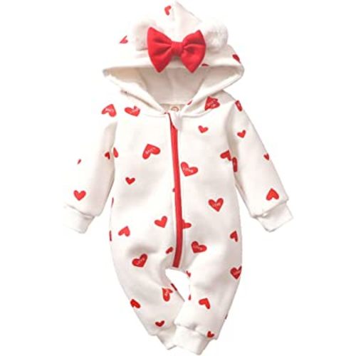 AMAWMW Newborn Baby Girl Winter Outfit Hooded Jumpsuit Infant One Piece Romper Baby Warm Snowsuit Clothes Gifts Set