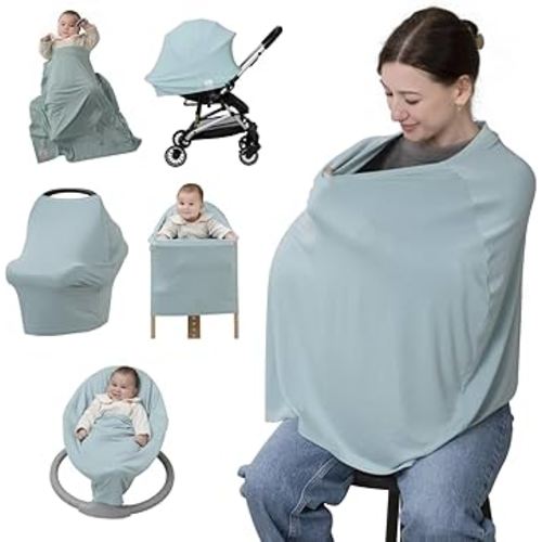 BabbleRoo Nursing Cover for Breastfeeding –95% Viscose Muslin, 5% Spandex, Soft & Breathable Baby Essentials | Newborn Essentials Breastfeeding Covers for Nursing, Multi-Use for Car Seat & High Chair