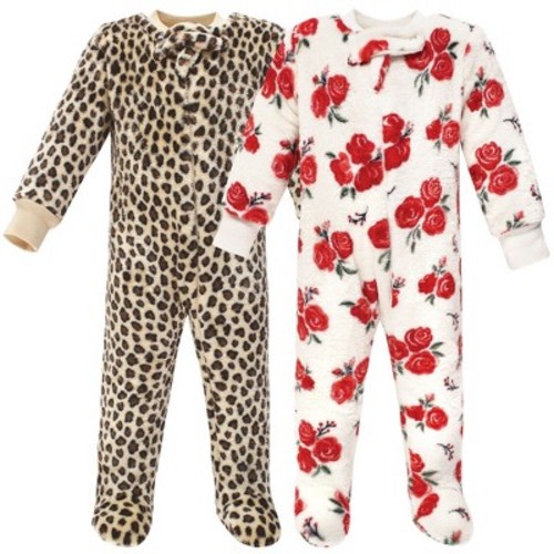 Hudson Baby Infant Girls Plush Sleep and Play, Red Rose Leopard, 3-6 Months