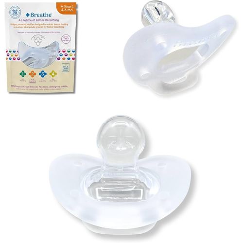 Breathe Baby Pacifier – Patented Design for Natural Oral & Facial Development - BPA-Free, Latex-Free, Pediatrician Developed - Dishwasher Safe 2 Pack (Stage 2: 4-6 Months)