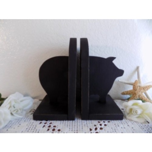 Black Pig Bookend Set Up Cycled Vintage Book End Pair Rustic Country Farmhouse Man Cave Farm Kitchen Cookbook Home Decor Gift Him Her