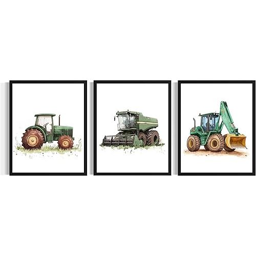 Farm Tractor Nursery Art Print Poster, (Set of 3) Kids Children Boy Girls Picture Wall Art Painting for Kid Room Decor AAA11 (Farm Tractor, 8 x 10 inches (3 Panels), Unframed)