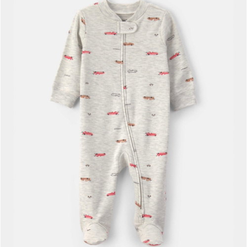 Baby Boy Race Car Cotton 2-Way Zip Sleeper - Grey