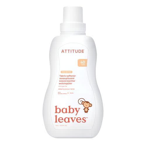 ATTITUDE Baby Liquid Fabric Softener, Plant Based, Pear Nectar, 40 Loads | Softens & Reduces Static Cling, Baby Clothes & Family Laundry, Fruity Pear & Green Apple, 98% Naturally Derived (ISO 16128)