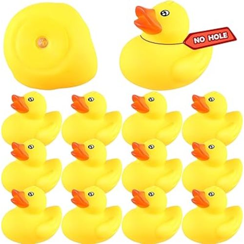 DEEKIN 12 Pcs Yellow Rubber Ducks No Hole Waterproof Duck Bath Pool Toy with Sealed Plug Without Hole Bathtub Floating Toy for Birthday Party Decoration Gift in Bulk (2.2 Inches)
