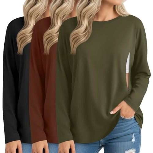 3 Pack Women's Nursing Breastfeeding Tops Long Sleeve Maternity Shirts Oversize Hidden Zipper Pregnancy Clothes