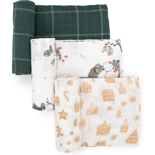 Little Unicorn Muslin Swaddle Blanket for Newborns & Infants | Soft & Breathable Fabric | Set of 3 Baby Blankets for Swaddling, Nursing, Shower Gifts (Snow Day)