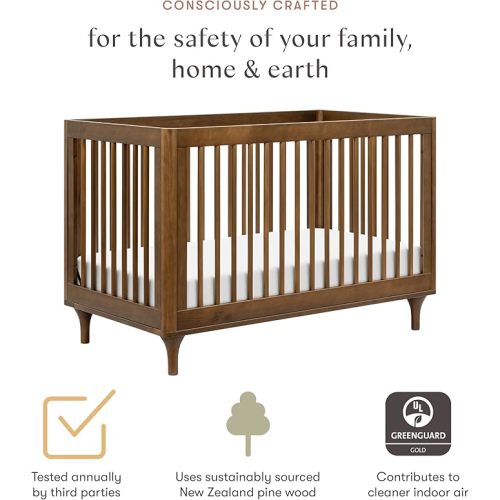 Babyletto Lolly 3-in-1 Baby Crib Convertible to Toddler Bed & Daybed - GREENGUARD Gold Certified - 4 Adjustable Heights - Includes Toddler Conversion Kit - Made of 100% Solid Wood - Natural Walnut