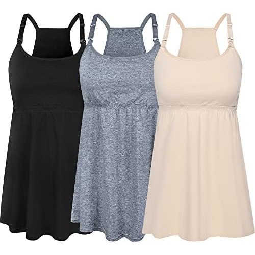 SUIEK 3-Pack Cotton Maternity Nursing Tank Tops Breastfeeding Cami Shirts