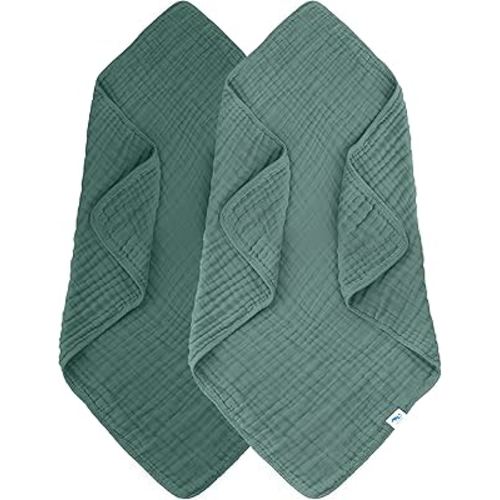SWEET DOLPHIN Muslin Baby Bath Towels Blanket - 2 Pack 100% Cotton Towel for Babies, Infants, Toddlers - 40x40Inch - Highly Absorbent, Deep Emerald