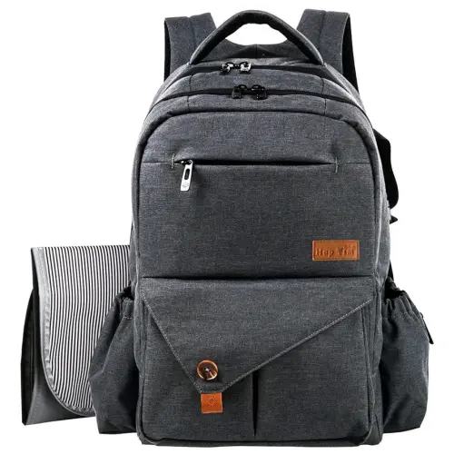Hap Tim Multi-function Large Baby Diaper Bag Backpack with Stroller Straps, Insulated Bottle Pockets, Changing Pad (Dark Gray-5284)