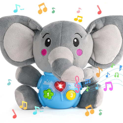 AuntyFey Baby Musical Elephant Plush Toy, Newborn Baby Soft Stuffed Animal with Sound, Soothing Toy for Infants & Toddlers