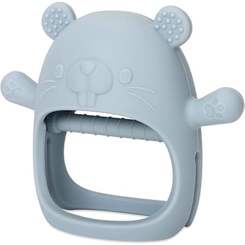 Socub Baby Teether Toy for Infants 3+ Months, Silicone Never Drop Silicone Mitten Teething Toy for Soothing Sore Gums, Baby Chew Toys for Sucking Needs, BPA Free, Dusty Blue