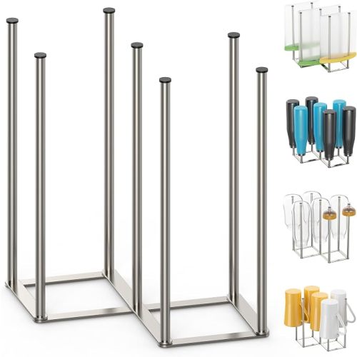 Foldable Bottle Drying Rack, Baby Bottle Drying Rack, Collapsible Cup Draining Holder, Retractable Reusable Storage Bag Dryer with Non-Slip Bottom - Stainless Steels (Silver)