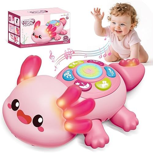 Letapapa Baby Toys 6-12 Months, Crawling Musical Axolotl Toy with Lights & Obstacle Avoidance, Interactive Tummy Time Toy for Babies 6-18 Months, Early Learning Toy Gift for 1 Year Old Boys Girls