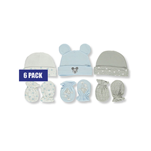 Disney Mickey Mouse Baby Boys' 6-Piece Caps & Mittens Set