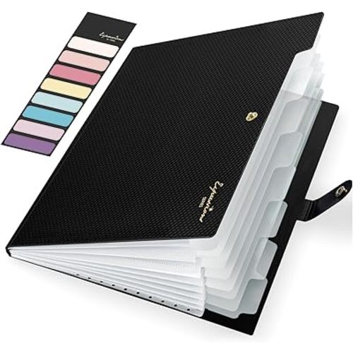 Sooez Accordion File Organizer, Letter Size Expanding File Folder with Labels, 8 Pocket Folders for Document, Portable Paper Bill Receipt Organizer for Home School Office Supplies, A4 Size, Black