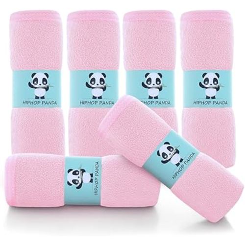HIPHOP PANDA Baby Washcloths, Rayon Made from Bamboo - 2 Layer Ultra Soft Absorbent Newborn Bath Face Towel - Reusable Baby Wipes for Delicate Skin - Pink, 6 Pack