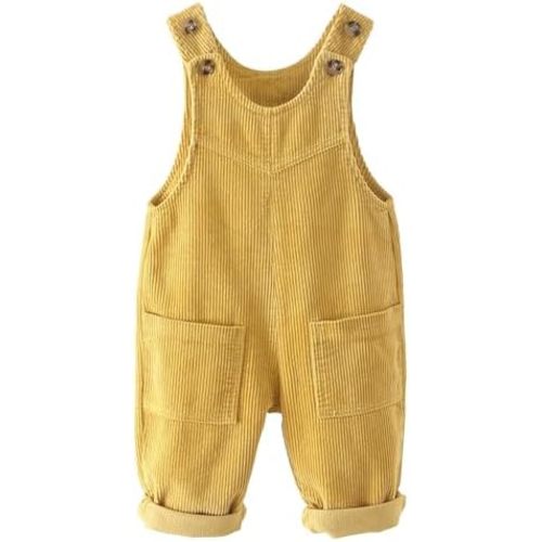 18-24Happy Cherry Infant Baby Boy Girl Corduroy Overalls Romper Adjustable Button Suspender Big Pants Plain Romper Outfit Clothes