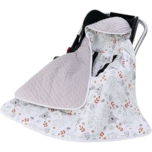 Miracle Baby Car Seat Swaddle Blanket, 2.5 TOG Breathable Cotton Stroller Blanket with 3-Point Harness, Soft Minky Dot Wrap for Infant Boy Girl, 35.4"x35.4"