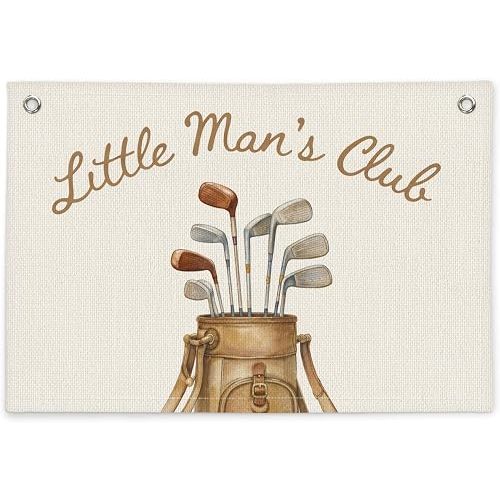 Golf Nursery Decor Canvas Wall Hanging Banner for Boy, Little Man's Club Nursery Sign Vintage Golf Sports Wall Banner Flag for Kids Nursery Toddler Boy Room Bedroom Playroom Decor, 20x30 Inch