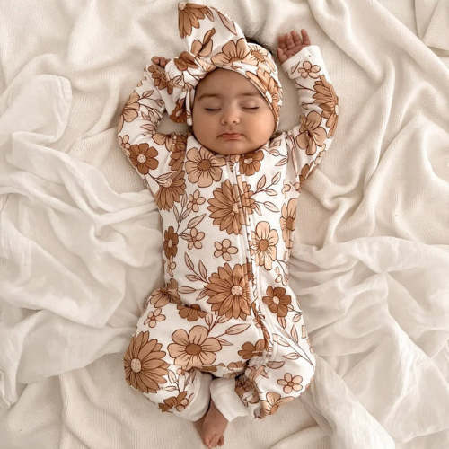 2PCS Pretty Floral Printed Baby Long Sleeve Jumpsuit
